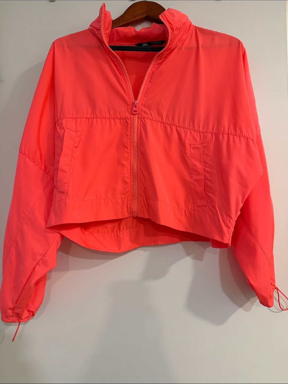 Zara Neon Coral Cropped Bomber Jacket